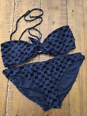 Marc by Marc Jacobs Navy Blue Textured MJ Print Bikini